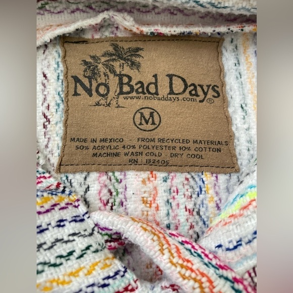 Baja Hoodie Boho Pullover White Rainbow Mini Stripe Medium by No Bad Days - Picture 7 of 10